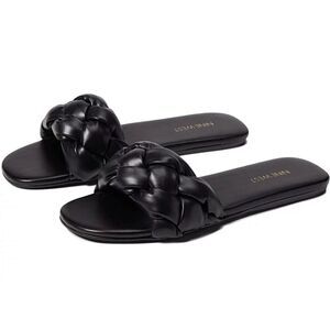 Nine West Sandals Size 6 Black Braided Strap Slip On Slides